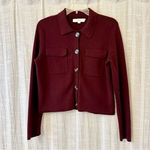LOFT Burgundy Cardigan Sweater Jacket M
